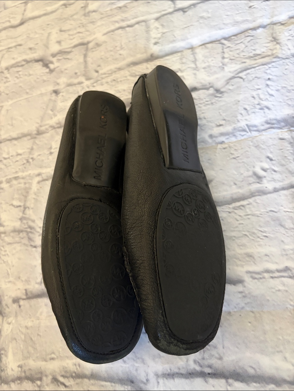 Michael Kors Black Leather Loafers with Silver MK Medallion - Picture 5 of 6